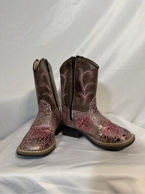 Old West Brown and Pink Girls Western Boot